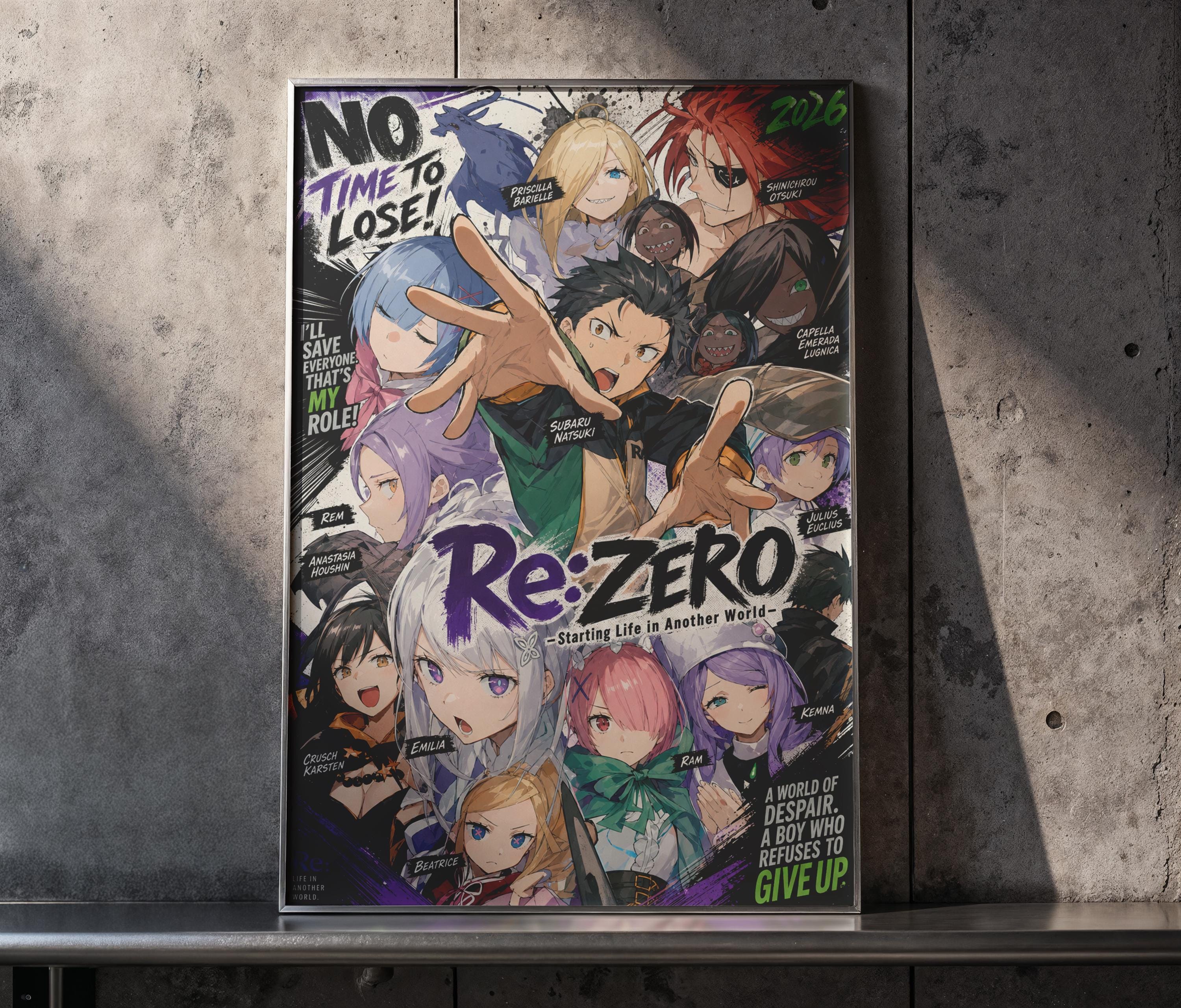 The image is a poster featuring a collage of various anime characters, including a prominent male character with a determined expression. The poster has a bold, colorful design with text and imagery that appears to be a promotional or artistic representation of the anime series.