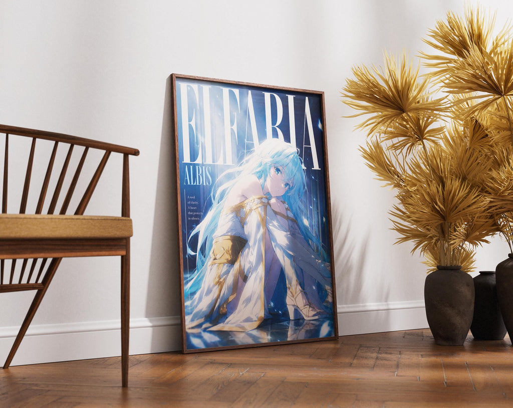 Elfaria Albis Poster - Vibrant Fantasy Art Print with Magic Wand and Sword Design