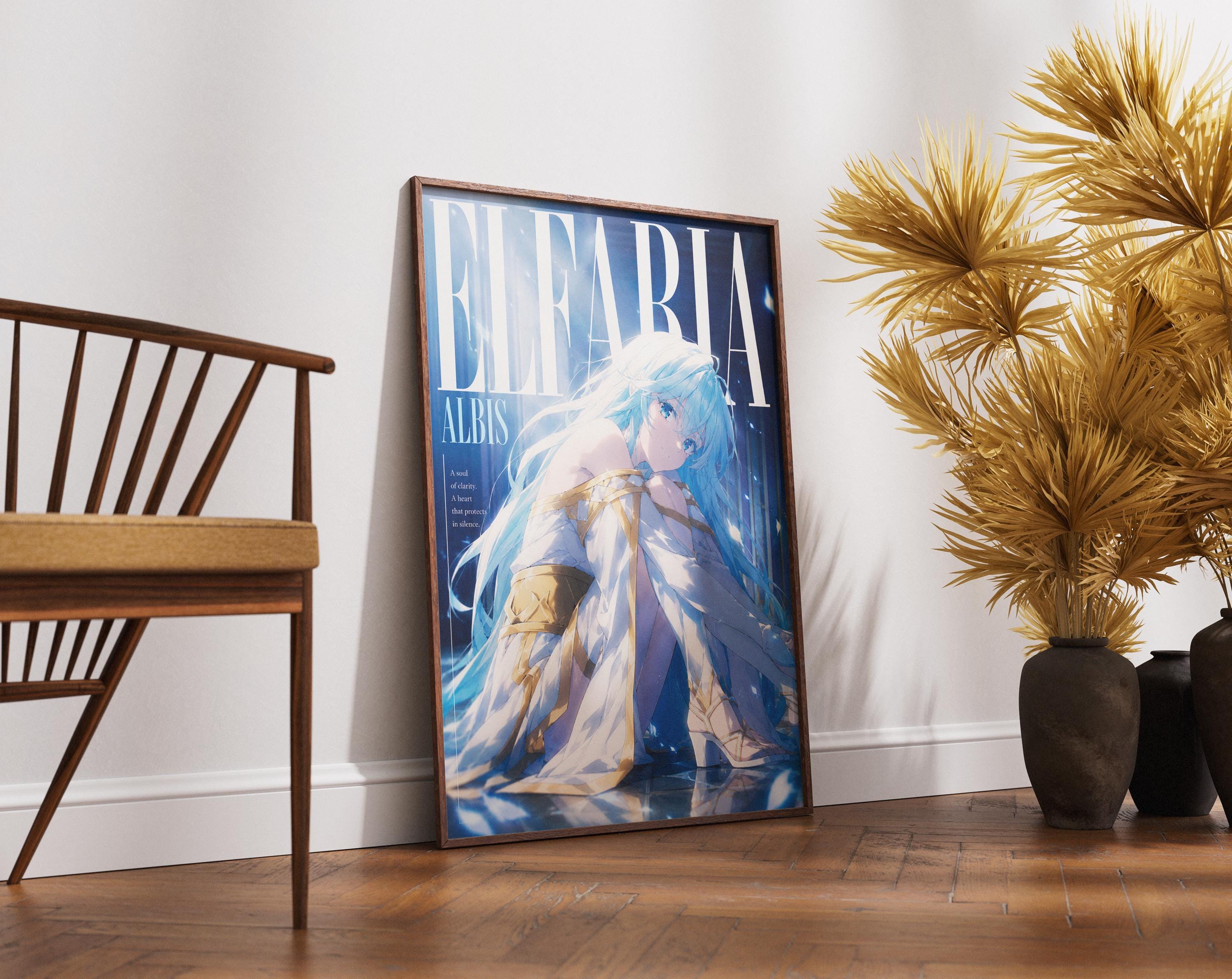 Elfaria Albis Poster - Vibrant Fantasy Art Print with Magic Wand and Sword Design
