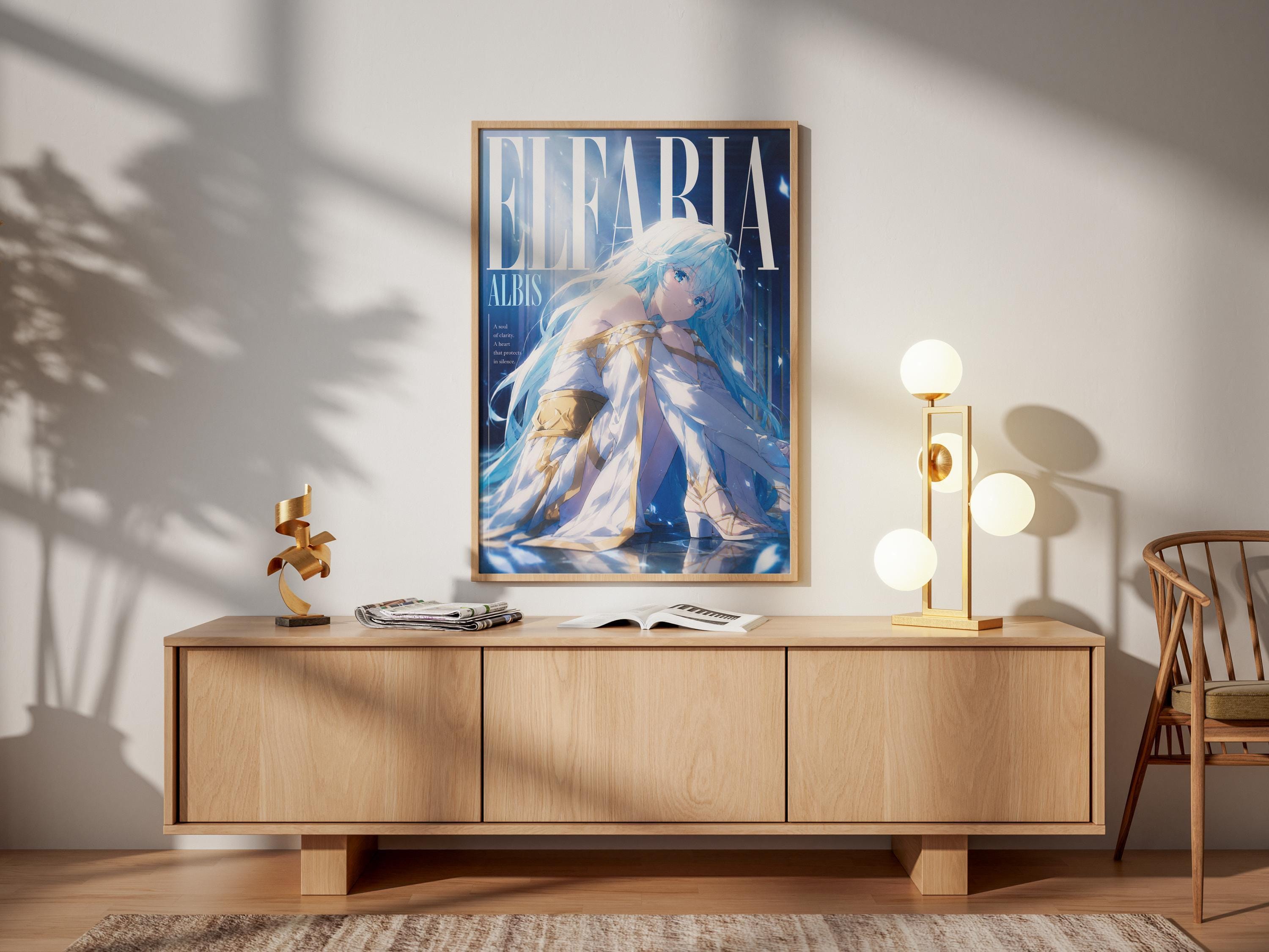 Elfaria Albis Poster - Vibrant Fantasy Art Print with Magic Wand and Sword Design