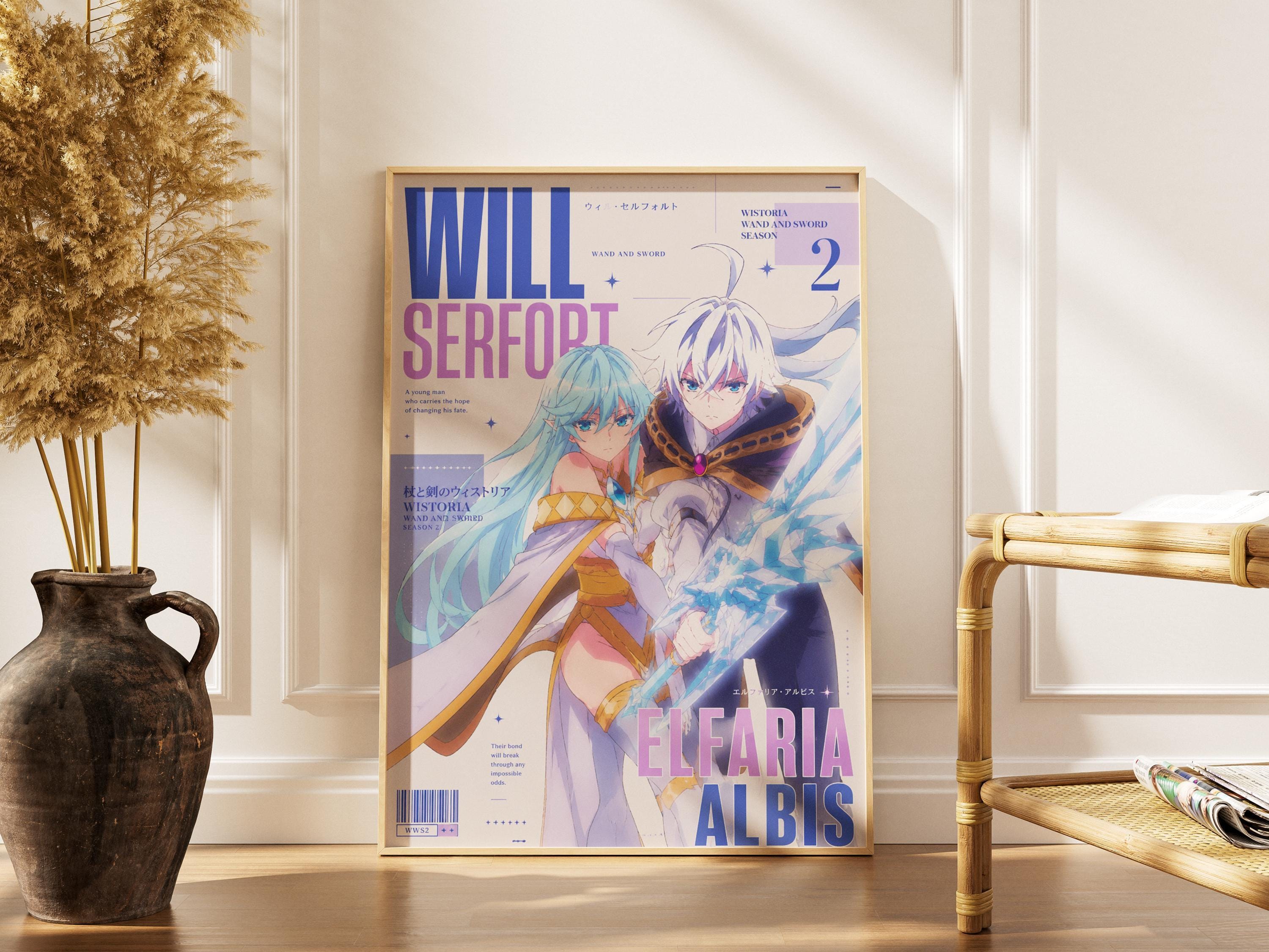 Wistoria Anime Art Print - Elfaria Albis & Will Serfort Magic Wand Poster With Sword Design