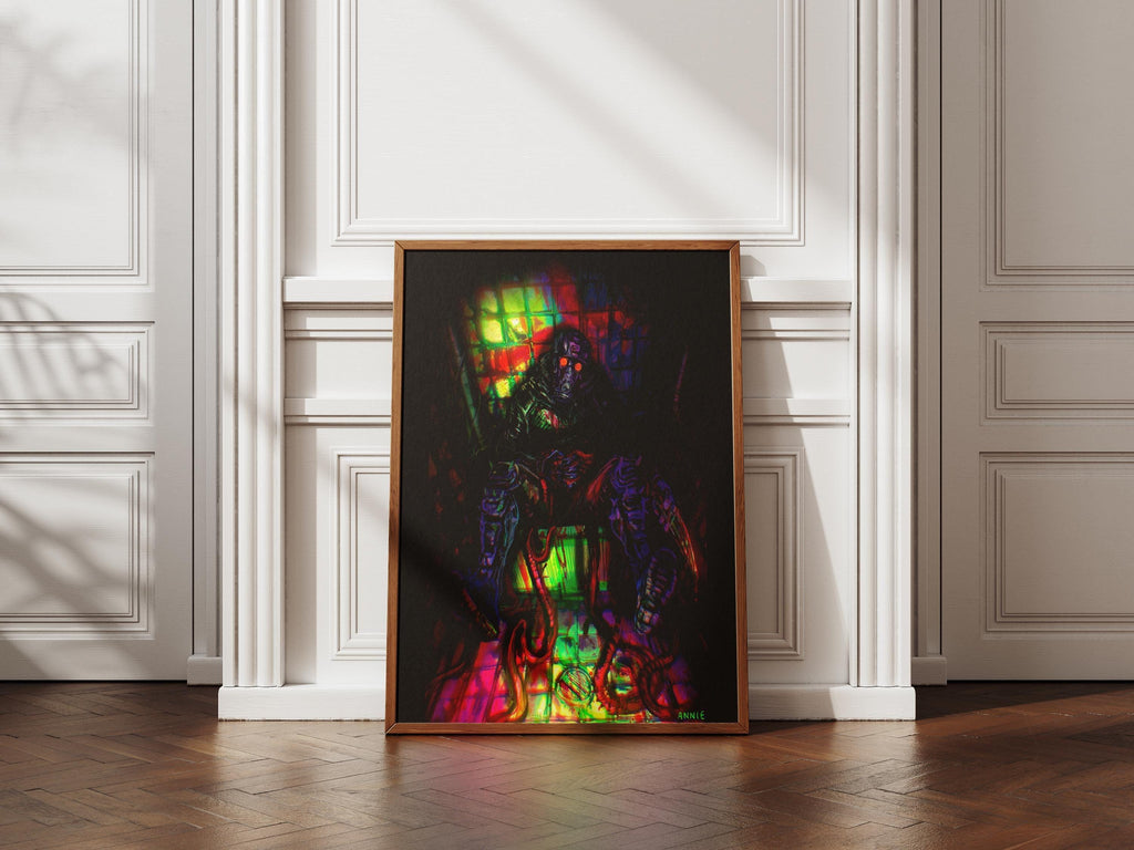 Dorohedoro Season 2 Caiman Poster – Neon Cyberpunk Gas Mask Wall Art Print (200gsm)