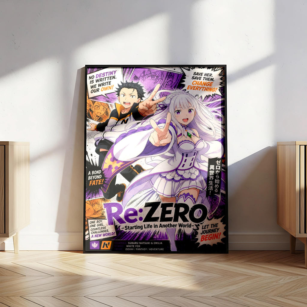 The image is a poster featuring two anime characters, one male and one female, with a focus on the female character. The poster has a colorful and dynamic design, with text and imagery that convey the theme of the anime.