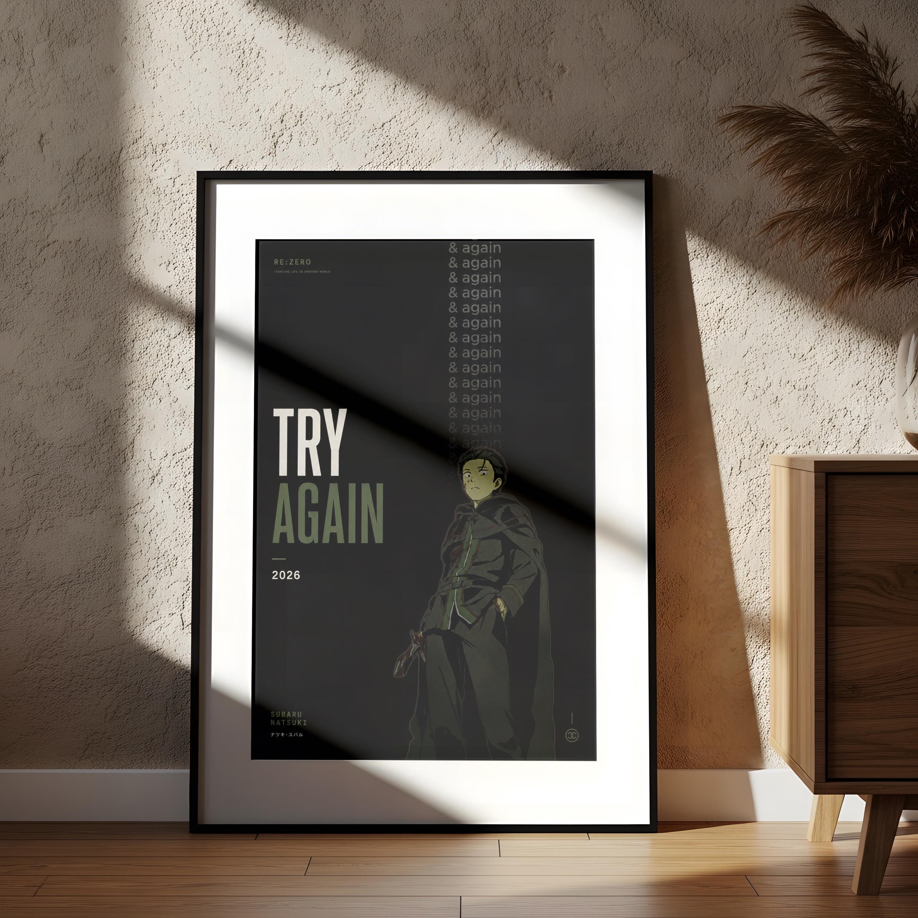 The image is a framed poster with a black background and white text, featuring an illustration of a person in a dark outfit.