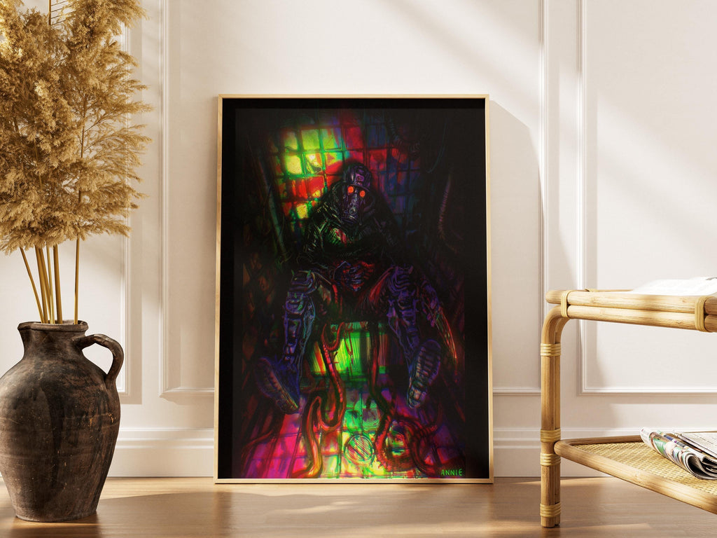 Dorohedoro Poster – Neon Cyberpunk Art Print | Gas Mask Anime Wall Art