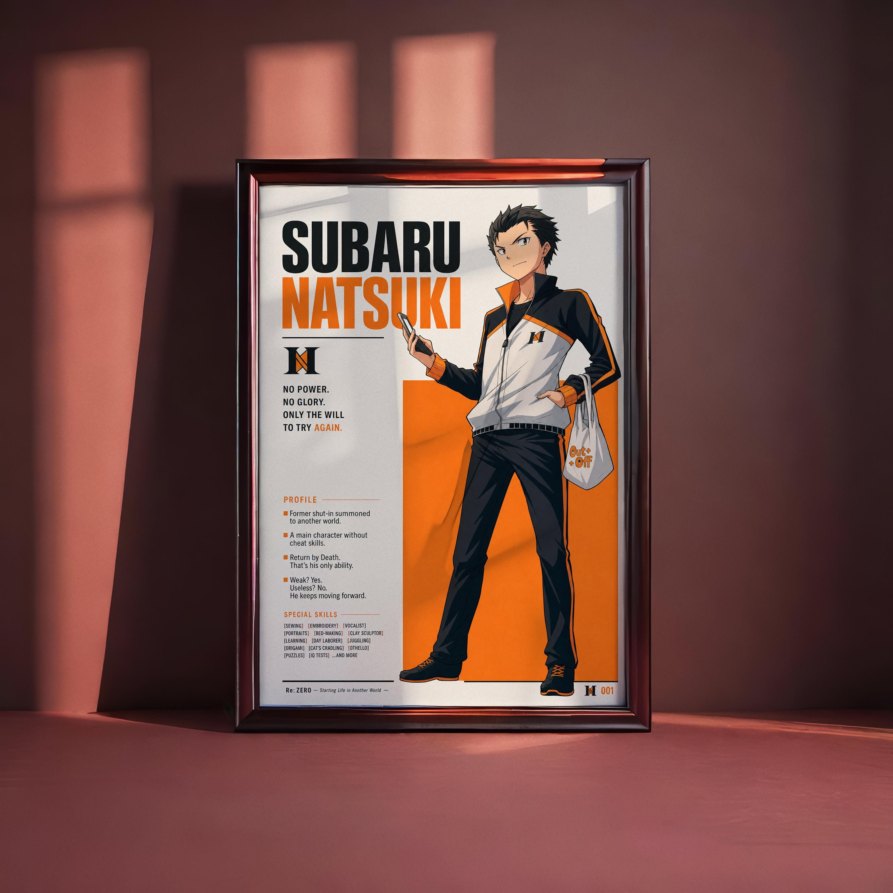 The image is a framed poster featuring an illustration of a character named Subaru Natsuaki. The poster includes text and a character illustration, but does not contain any additional descriptive text beyond the basic information provided.