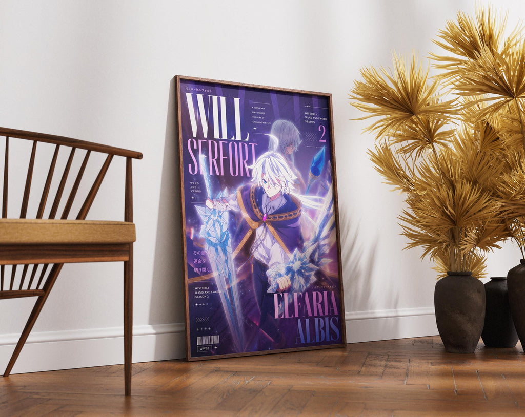 Wistoria Anime Art Print - Elfaria Albis & Will Serfort Magic Wand Poster With Sword Design