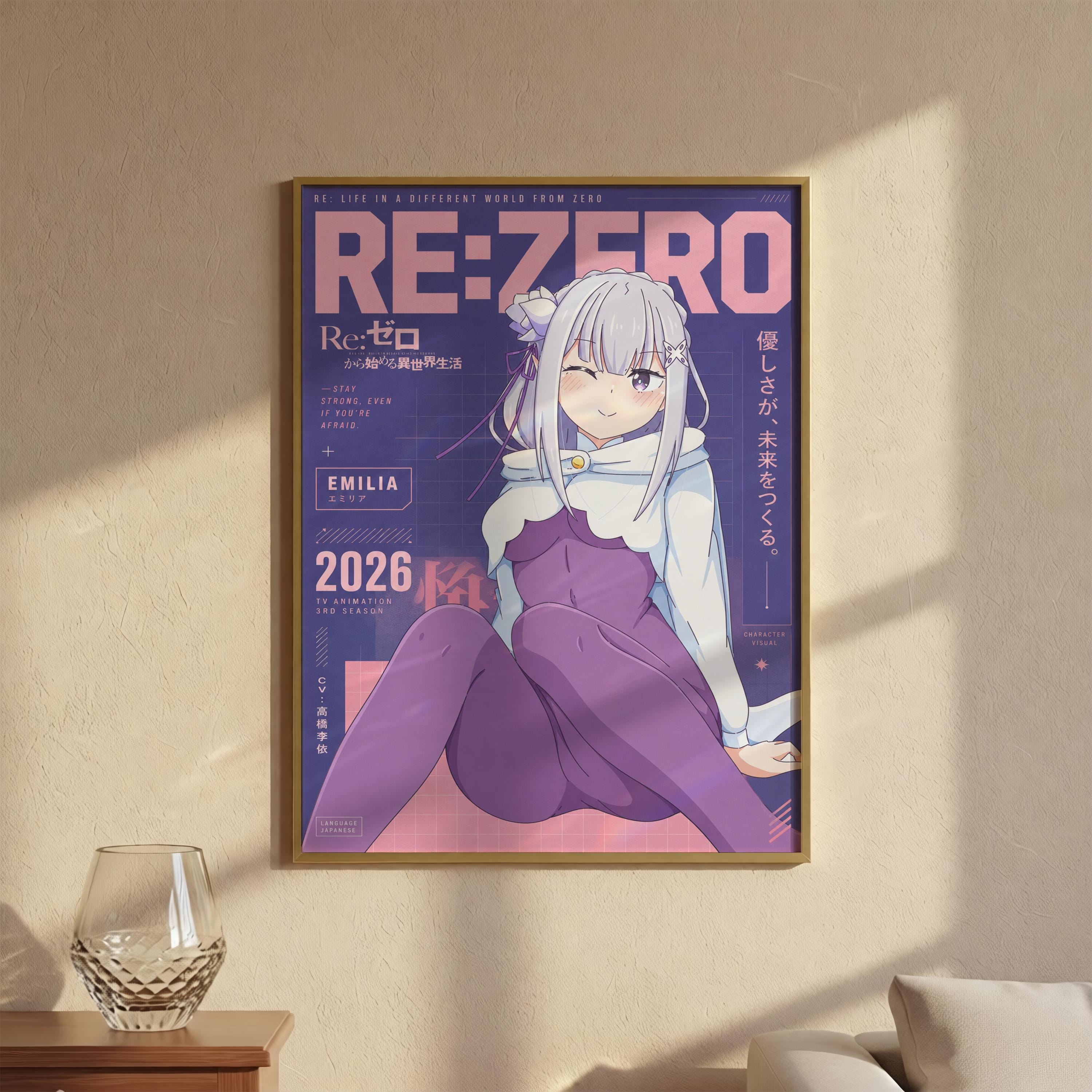The image is a poster featuring an anime-style illustration of a young girl with long hair and a purple outfit. The poster has a pink and purple color scheme and includes Japanese text.