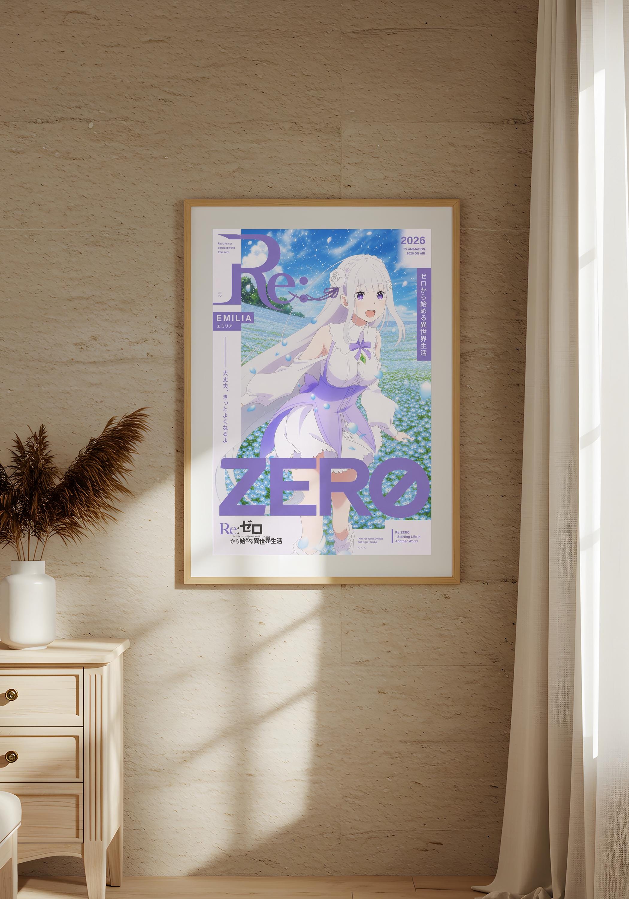 a poster of an anime character with the text "Zero" prominently displayed.