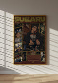 The image is a framed poster featuring an illustration of a person in a hoodie, with various other images and text surrounding the central figure.
