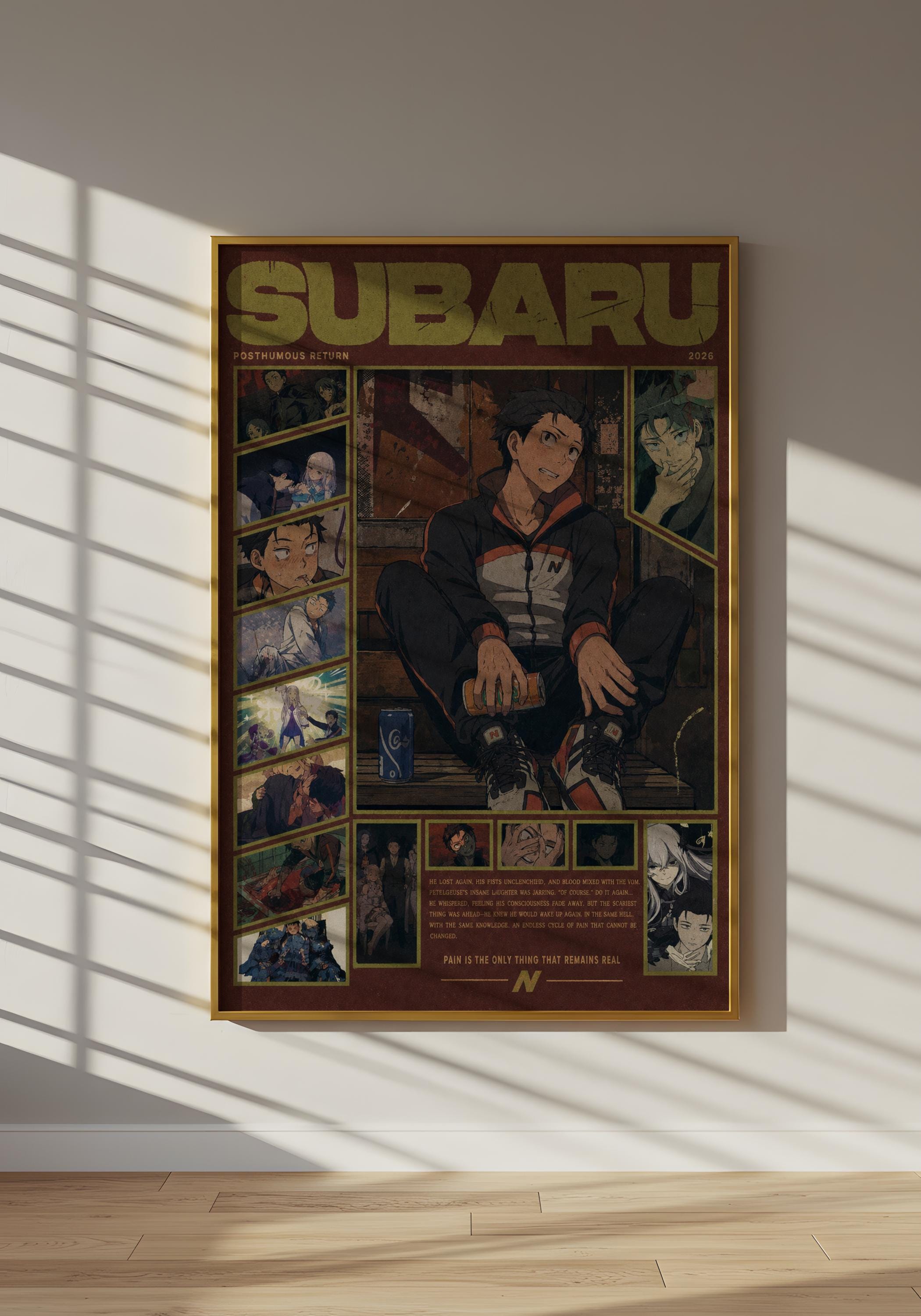 The image is a framed poster featuring an illustration of a person in a hoodie, with various other images and text surrounding the central figure.