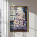 The image is a framed poster featuring an anime-style illustration of a young woman with long, white hair and purple clothing. The poster appears to be promoting a magazine or publication related to anime and anime-style content.