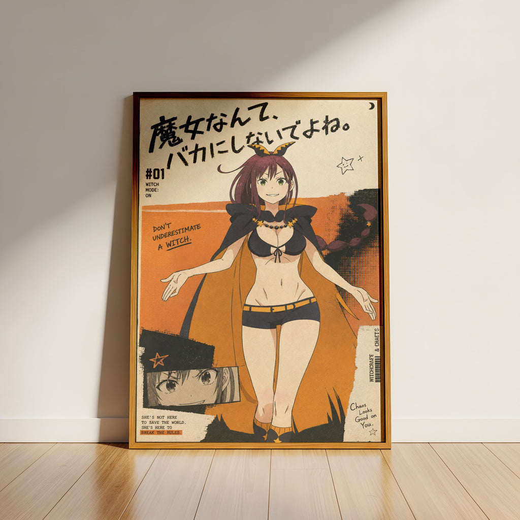 The image is a framed poster featuring an anime-style illustration of a character with a cape and a star. The poster has Japanese text and various other elements, such as a star and a crescent moon, which contribute to the overall aesthetic of the artwork.