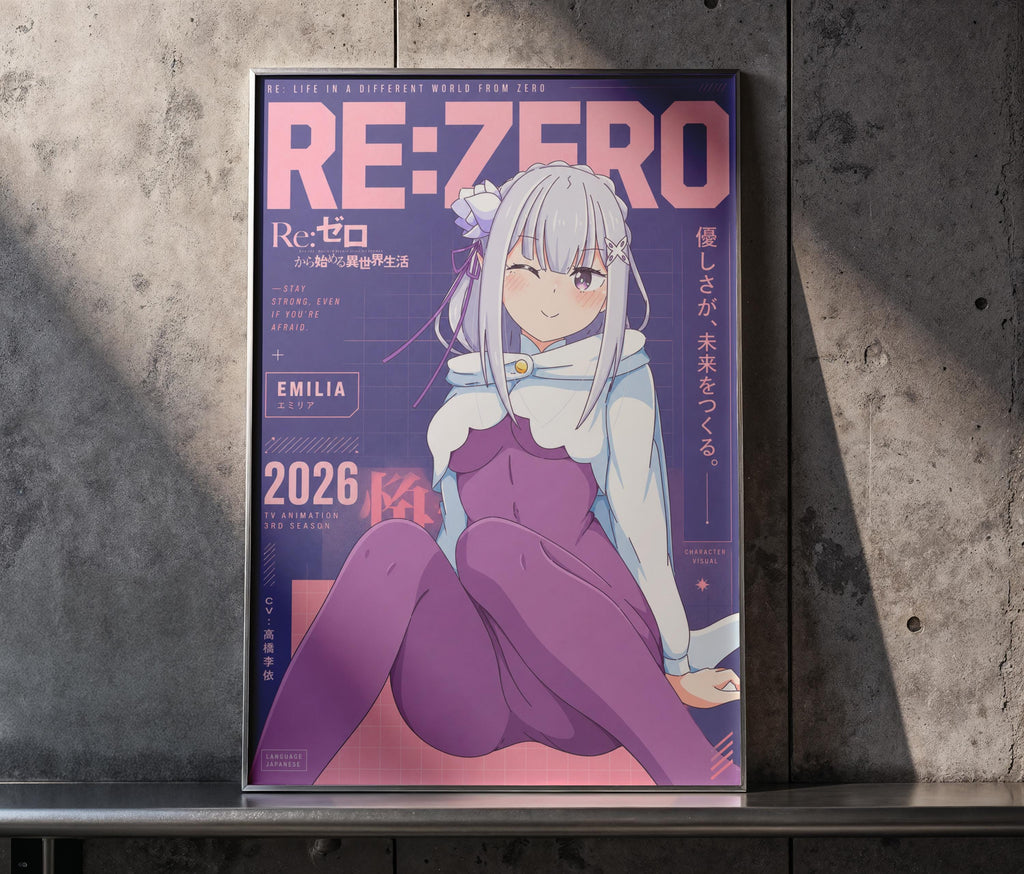 The image is a poster featuring an anime-style illustration of a young woman with long hair and a purple outfit. The poster has a pink and purple color scheme and includes Japanese text and graphics.