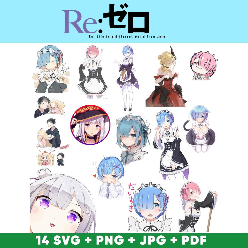 ReZero SVG Pack – Rem Emilia Ram Anime Files | Scalable Digital Designs for Cricut