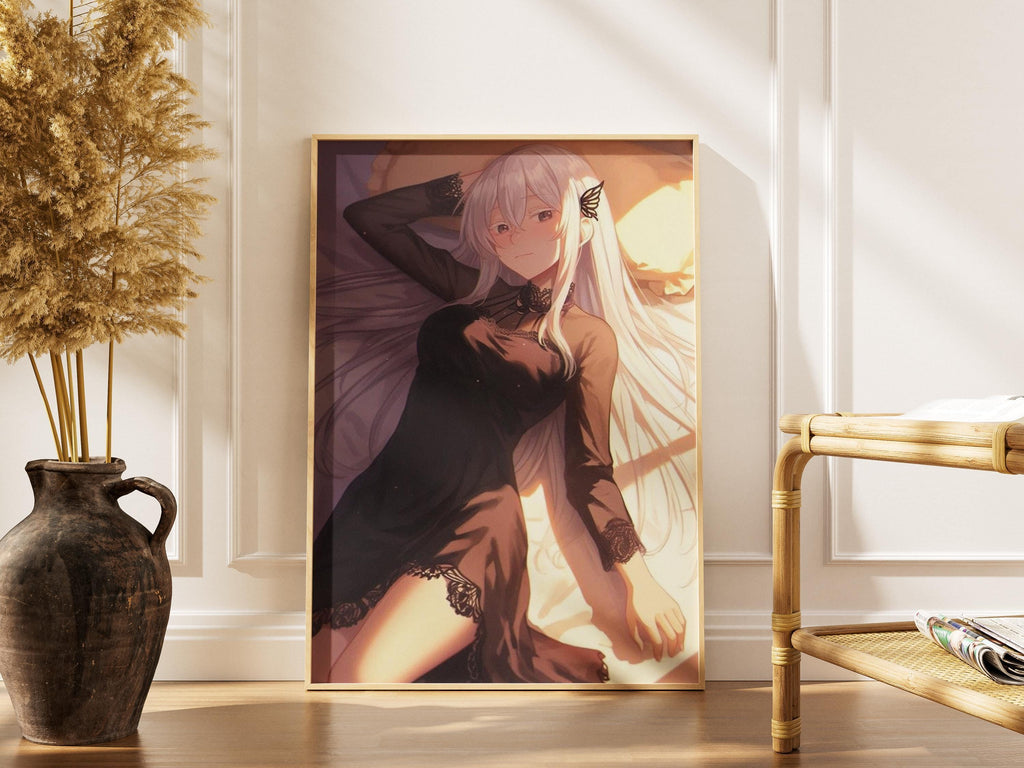 Re Zero Emilia Poster - Witch of Greed Black Lace Nightgown Wall Art