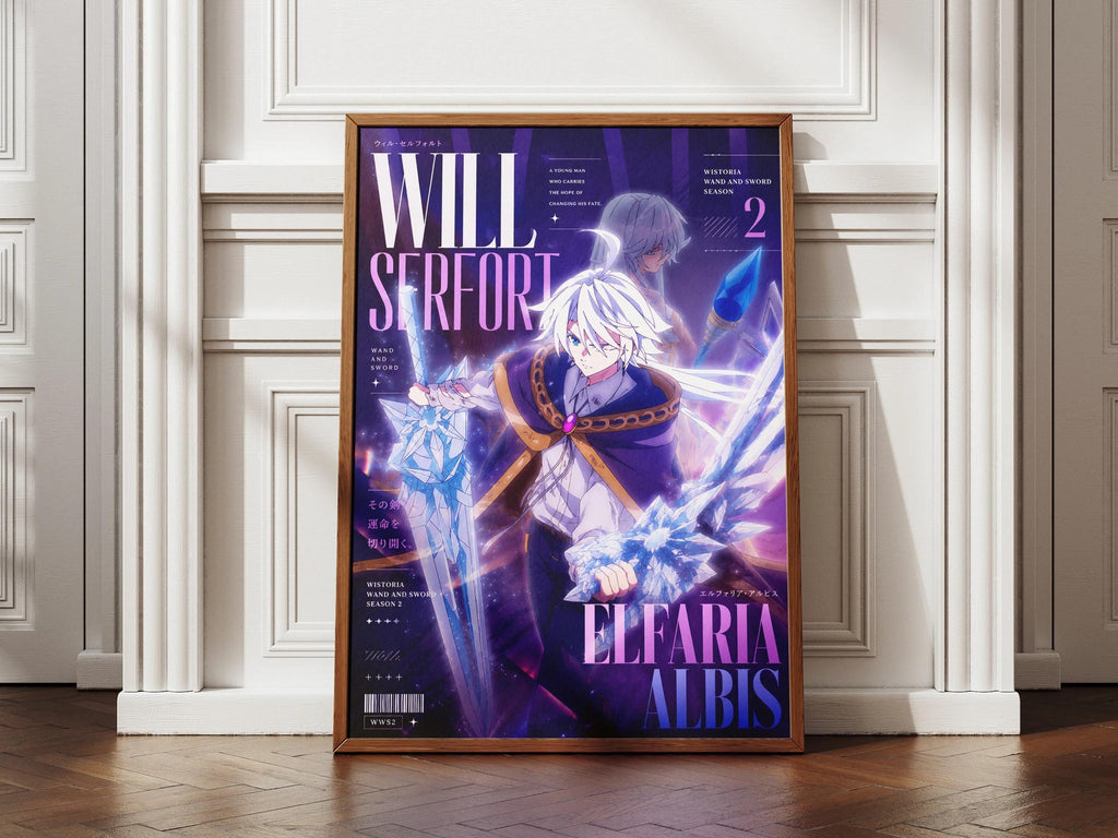 Wistoria Anime Art Print - Elfaria Albis & Will Serfort Magic Wand Poster With Sword Design