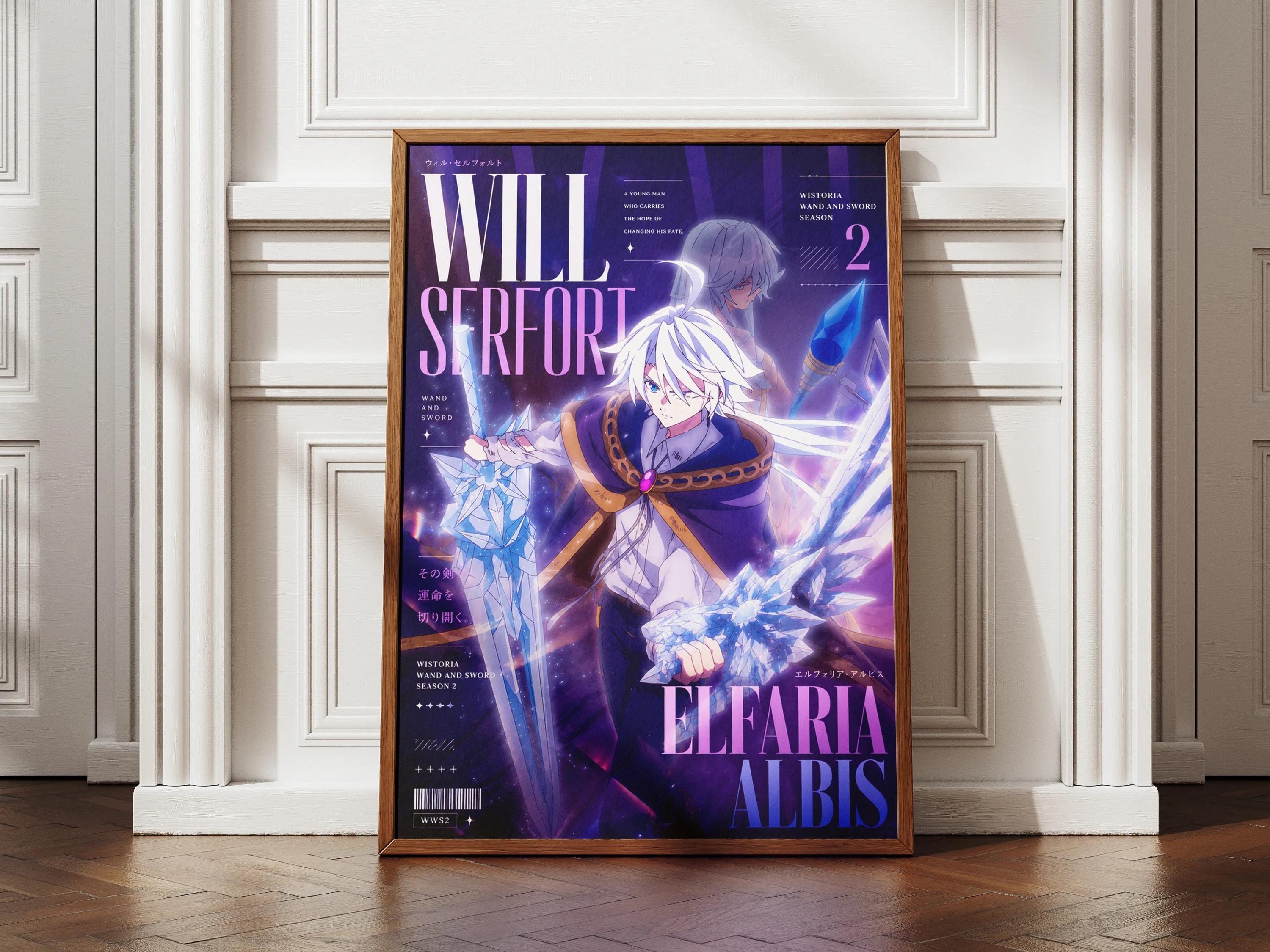 Wistoria Anime Art Print - Elfaria Albis & Will Serfort Magic Wand Poster With Sword Design