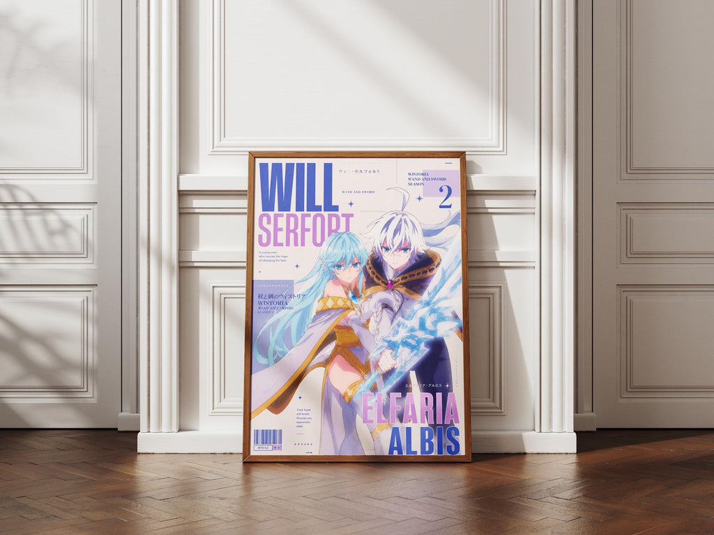 Wistoria Anime Art Print - Elfaria Albis & Will Serfort Magic Wand Poster With Sword Design