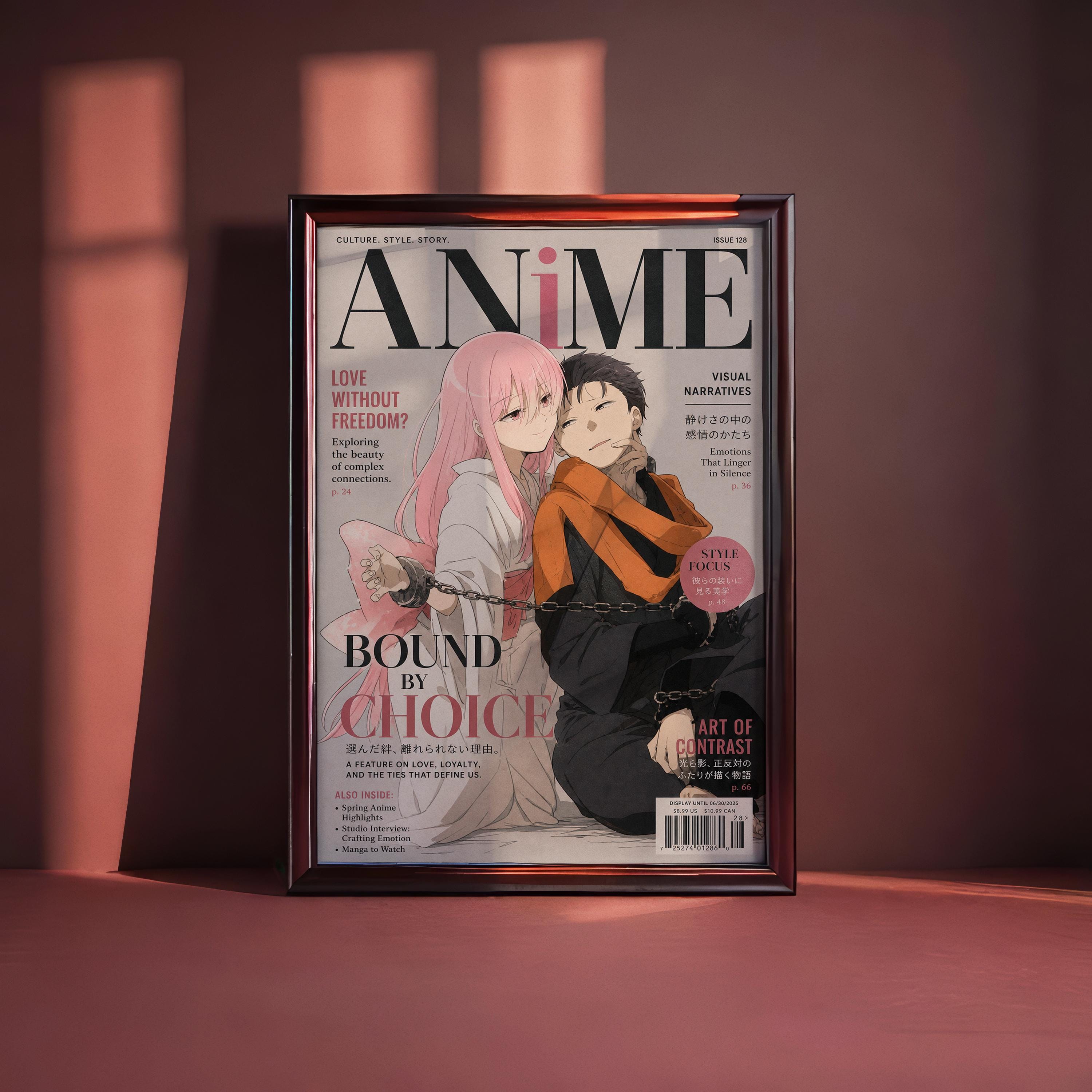 The image is a framed magazine cover for "Anime" magazine, featuring an illustration of two anime characters.