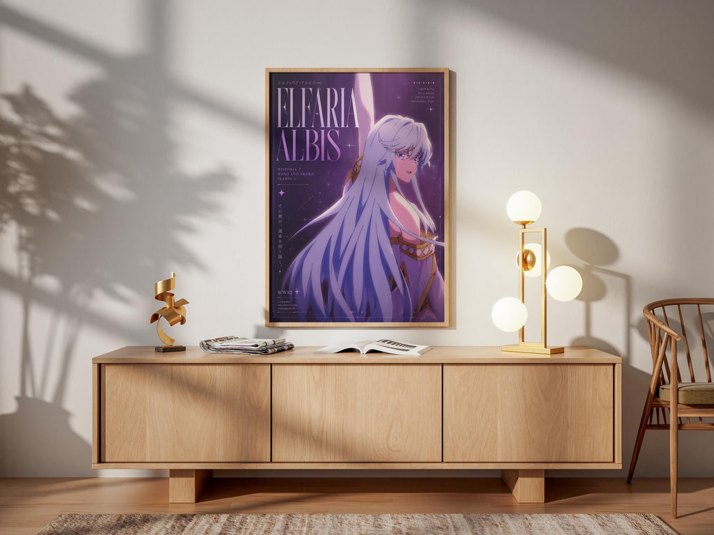 Fantasy Poster Matte - Elfaria Albis Wand and Sword Anime Wall Art Print