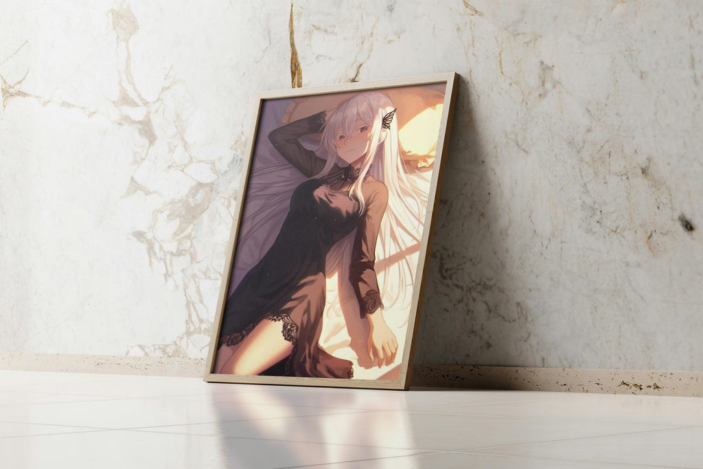 Re Zero Emilia Poster - Witch of Greed Black Lace Nightgown Wall Art