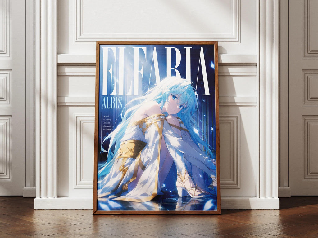 Elfaria Albis Poster - Vibrant Fantasy Art Print with Magic Wand and Sword Design