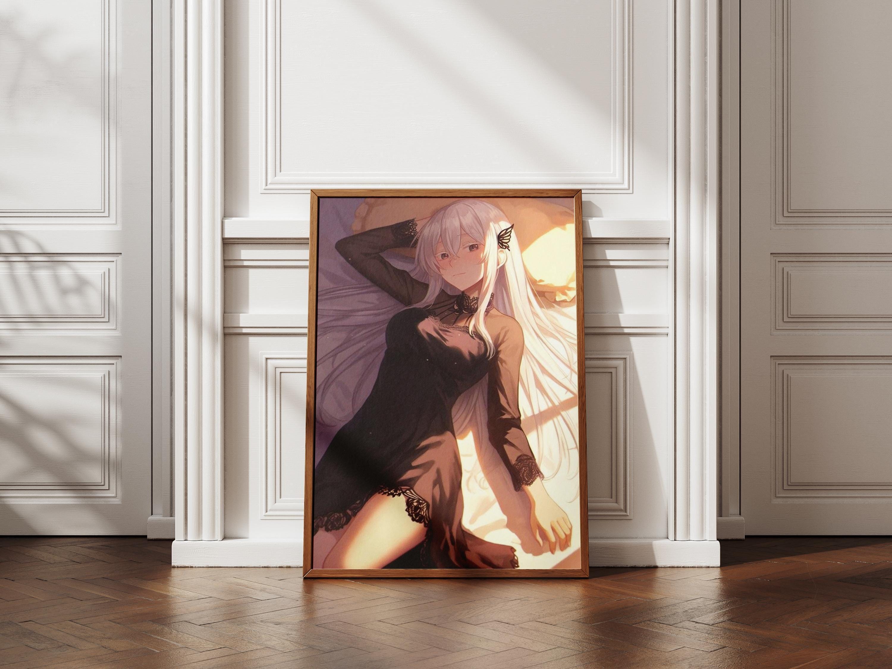 Re Zero Emilia Poster - Witch of Greed Black Lace Nightgown Wall Art
