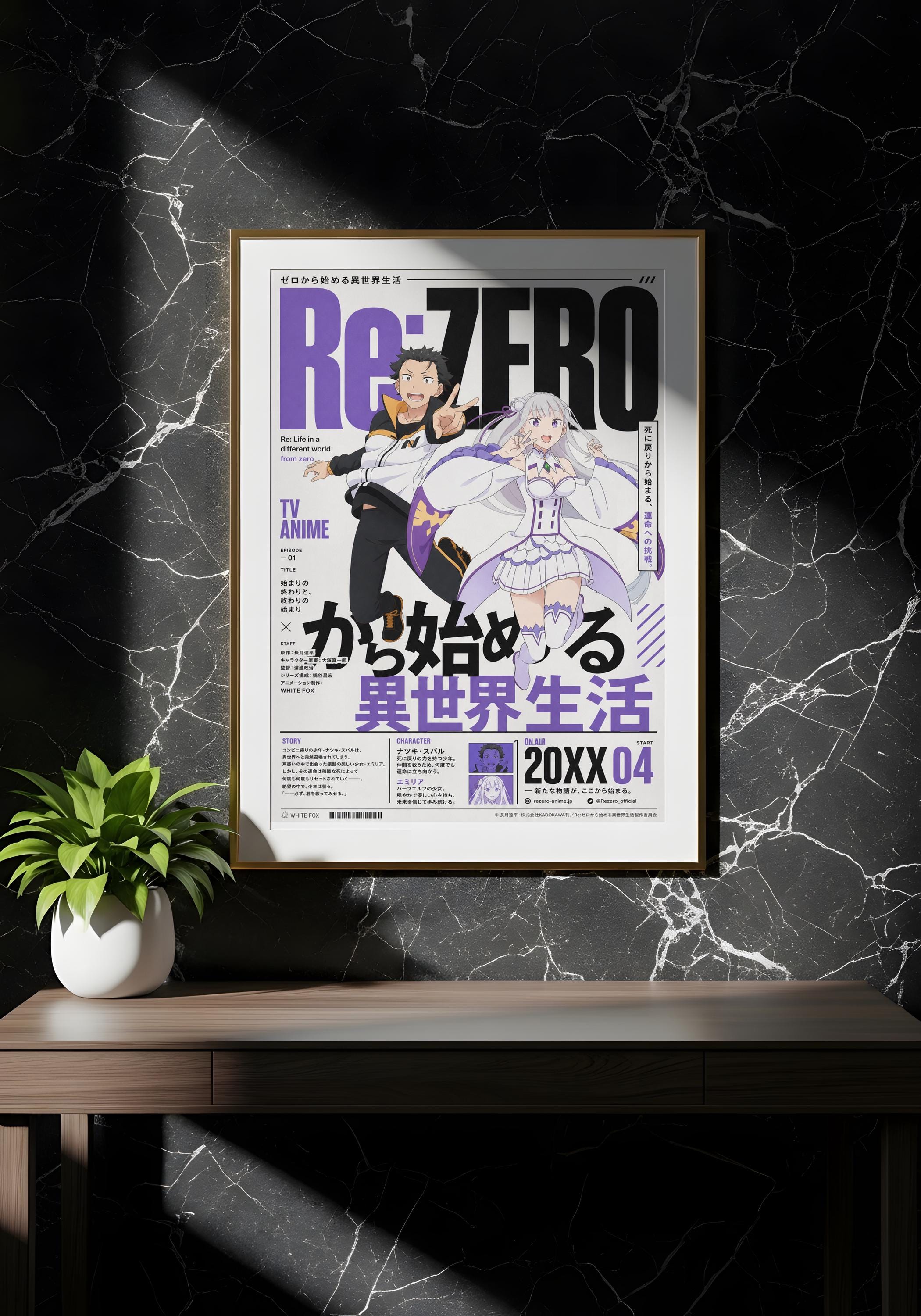 Póster de anime de Subaru, Natsuki y Emilia - Decoración de pared de Re:Zero