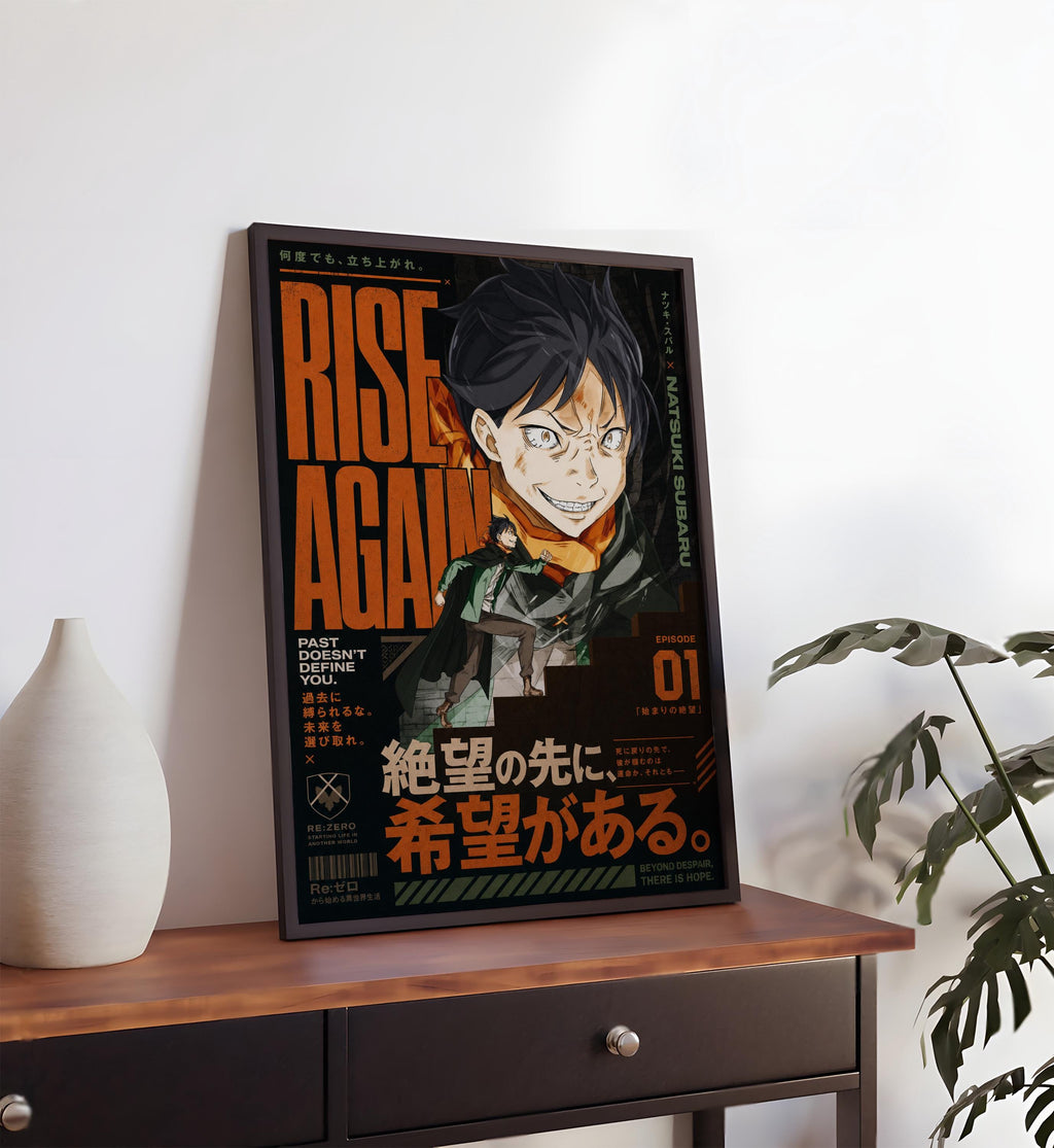a poster of an anime character with a dark background and orange and black text.