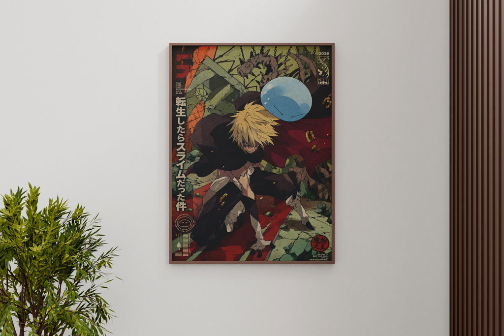The image is a framed poster featuring an anime-style character with a blue bubble in the background.