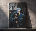 The image is a poster featuring an anime character with blue hair and a black outfit, standing in a dark, moody setting.