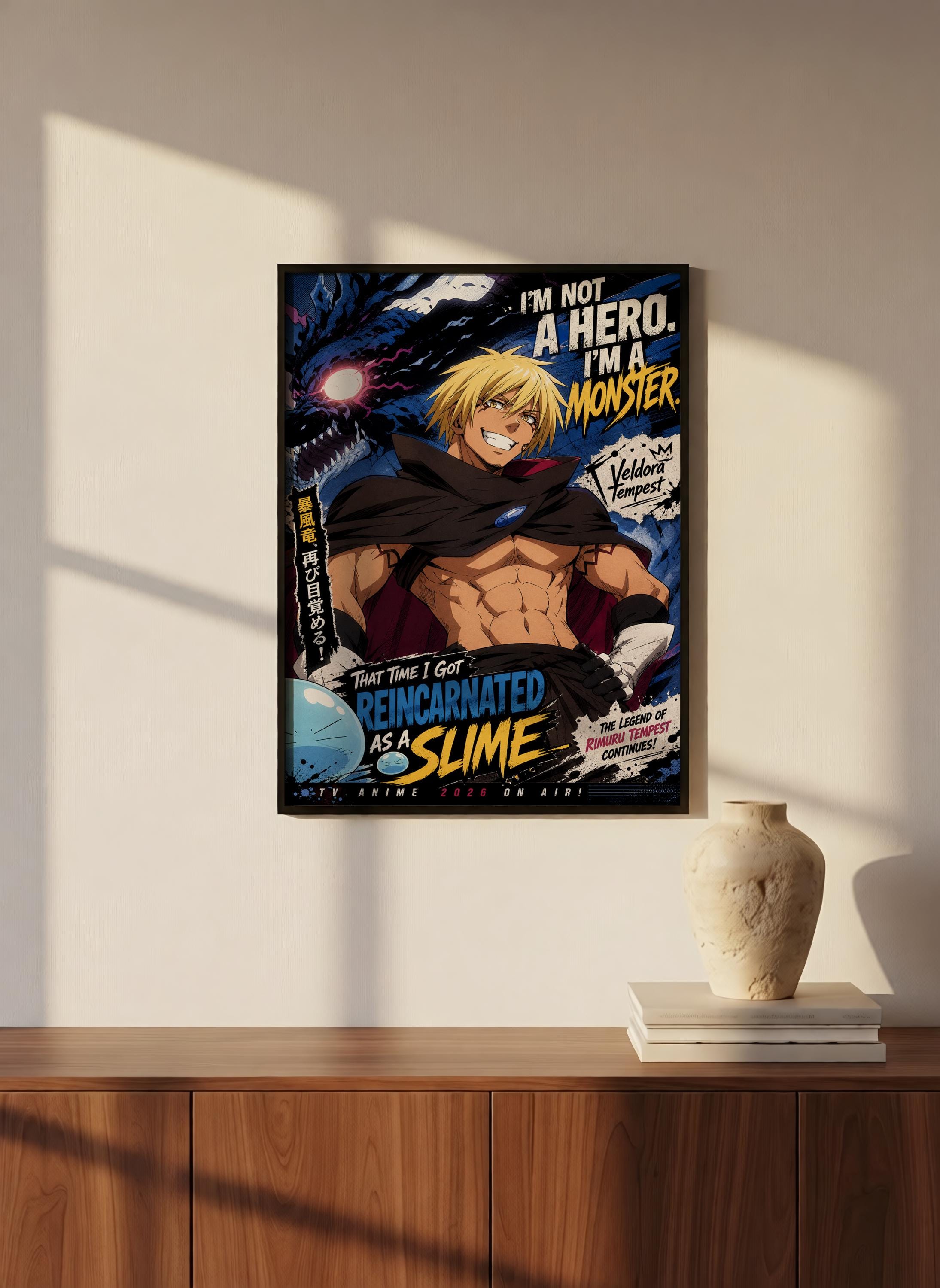 The image is a poster featuring a muscular, blond-haired character with a humorous caption that reads "I'm not a hero, I'm a monster. I'm not a hero, I'm a monster. I'm not a hero, I'm a monster. I'm not a hero, I'm a monster. I'm not a hero, I'm a monster. I'm not a hero, I'm a monster. I'm not a hero, I'm a monster."