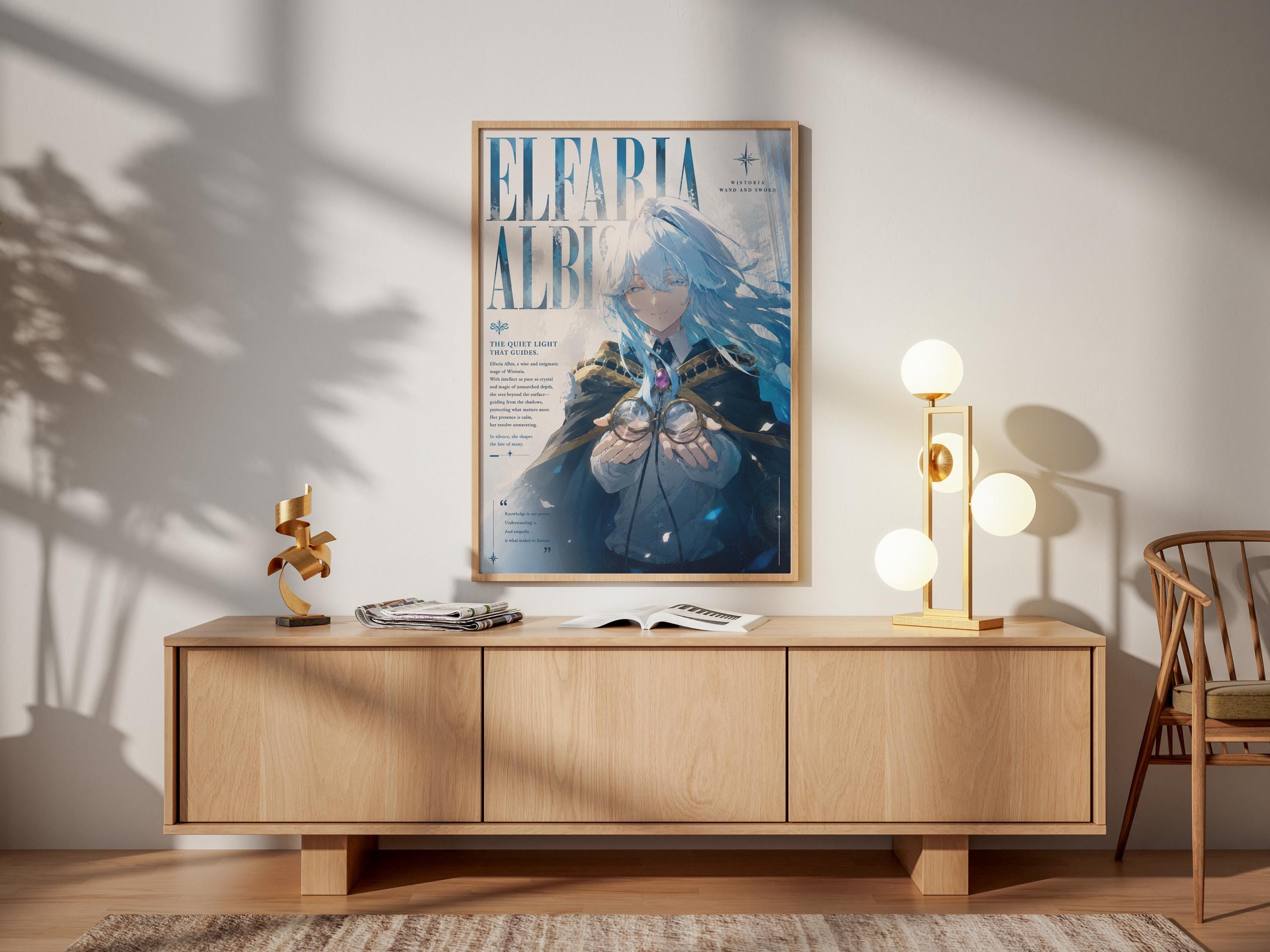 Anime Wall Art - Elfaria Albis Mystic Wand and Sword Fantasy Decor Print