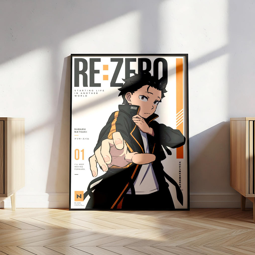 an anime-style illustration of a character with a serious expression, standing in a room with a wooden floor.