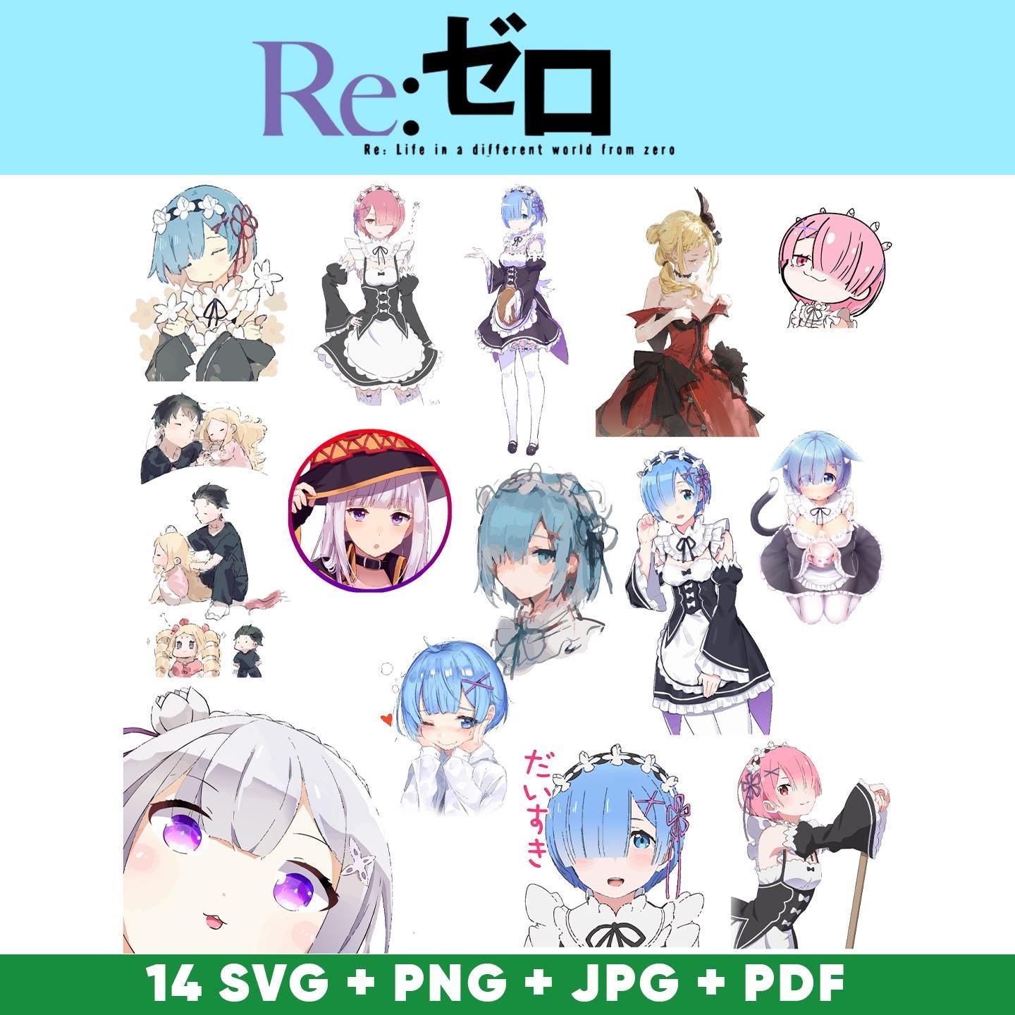 Paquete de archivos SVG de Re:Zero: Rem, Emilia, Ram, Beatrice / Anime Starting Life in Another World