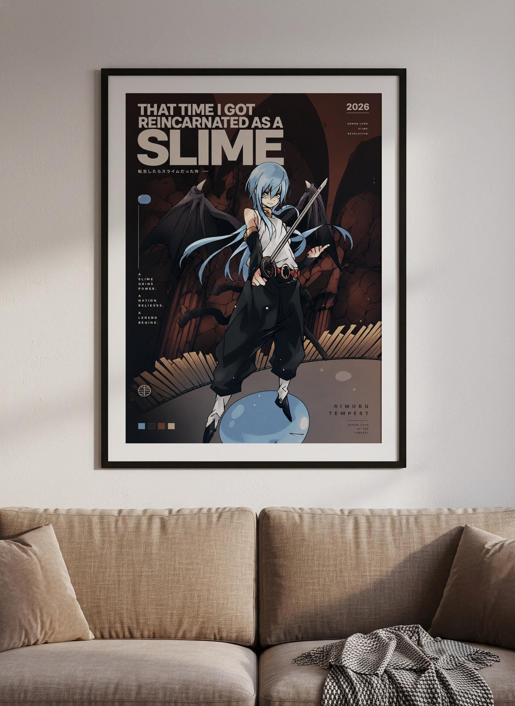 an anime-style illustration of a character with blue hair and a black outfit, holding a sword and standing in a dark, rocky environment.