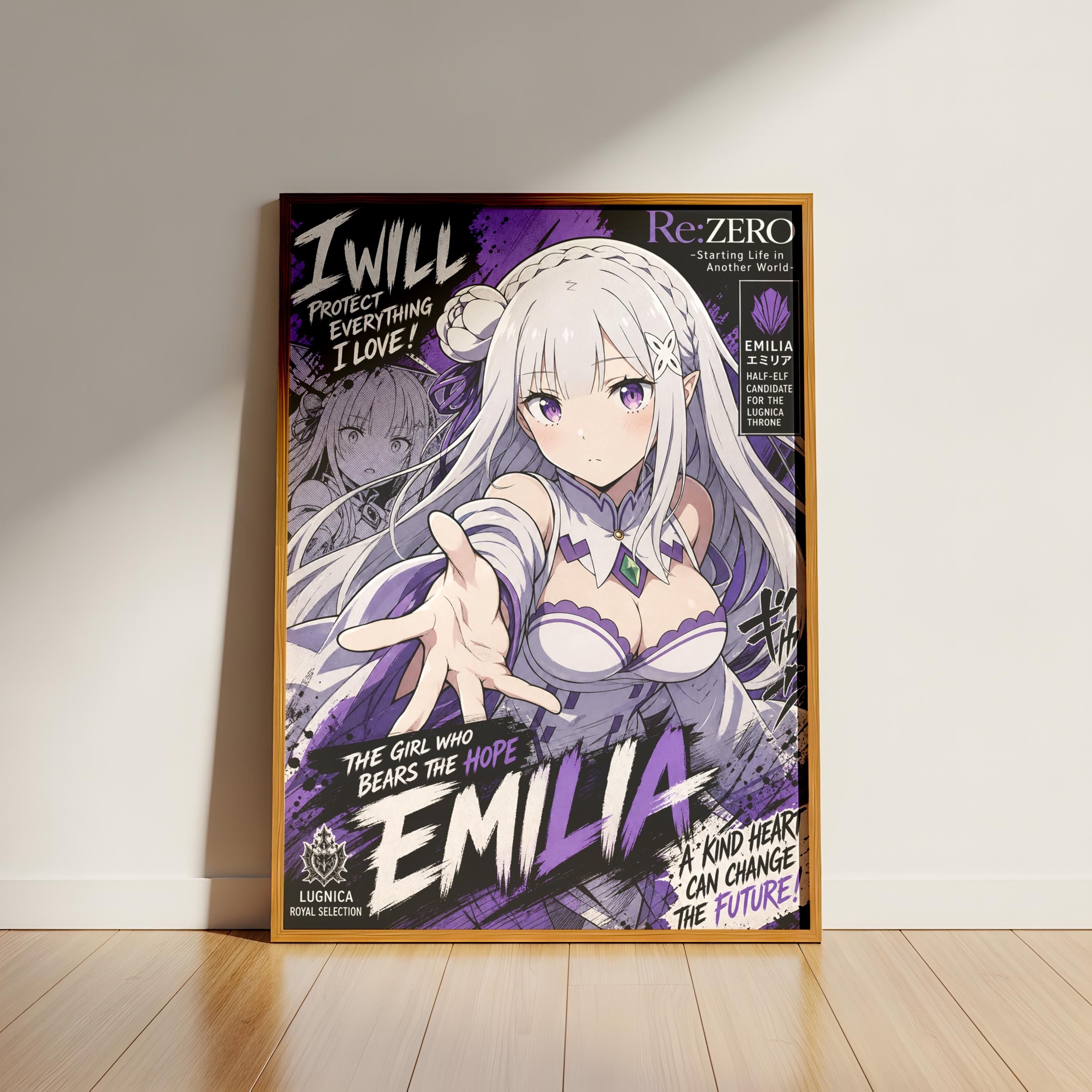 The image is a poster featuring an anime-style illustration of a young woman with long, white hair and a purple outfit. The poster has a bold, colorful design with text and imagery related to the anime series.
