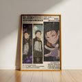 The image is a poster featuring three panels with characters from the anime series Re:Zero. The poster includes text and artwork related to the series.