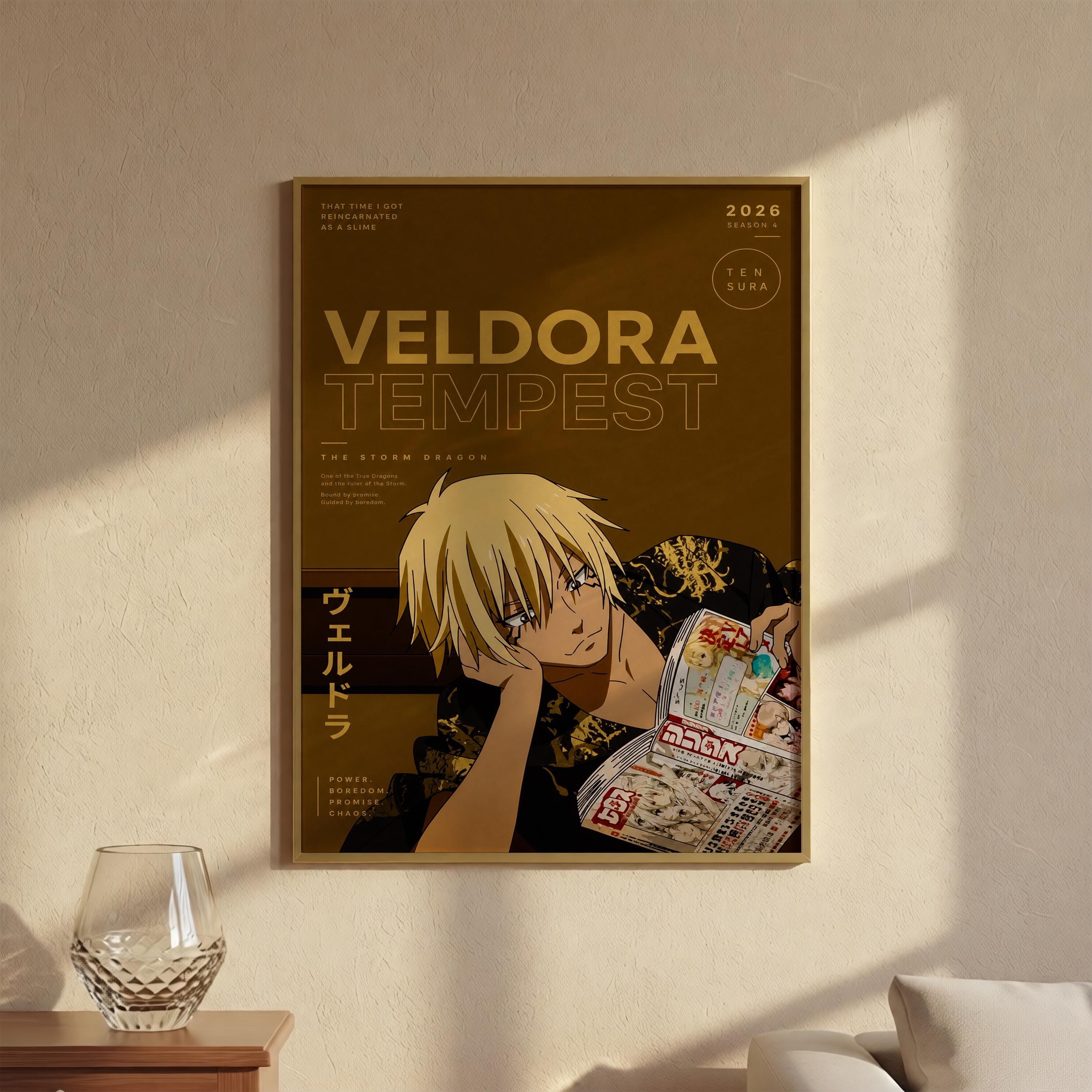 The image is a framed poster featuring an illustration of a young man with blonde hair, wearing a black and gold outfit, and holding a magazine. The poster has a gold and black color scheme and includes Japanese text.
