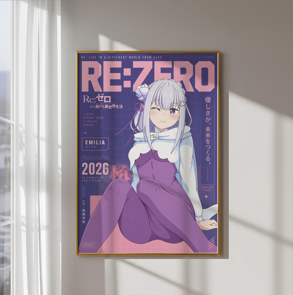 The image is a poster featuring an anime-style illustration of a young girl with long hair and a purple outfit. The poster has a pink and purple color scheme and includes Japanese text.