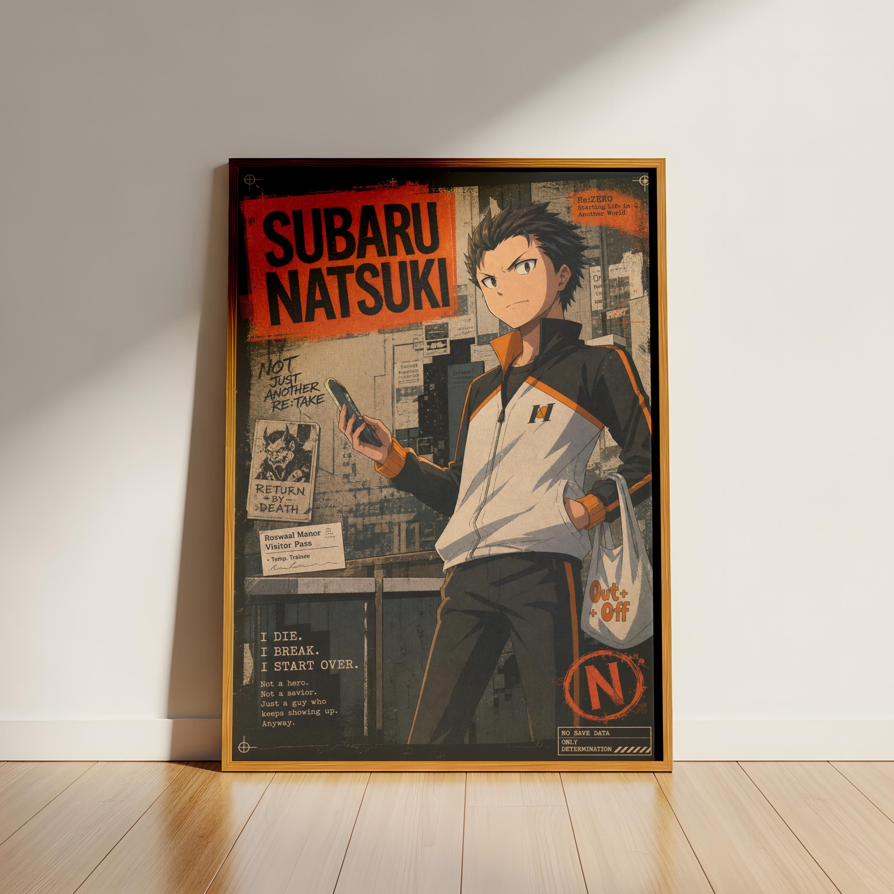 a poster of a man holding a cell phone