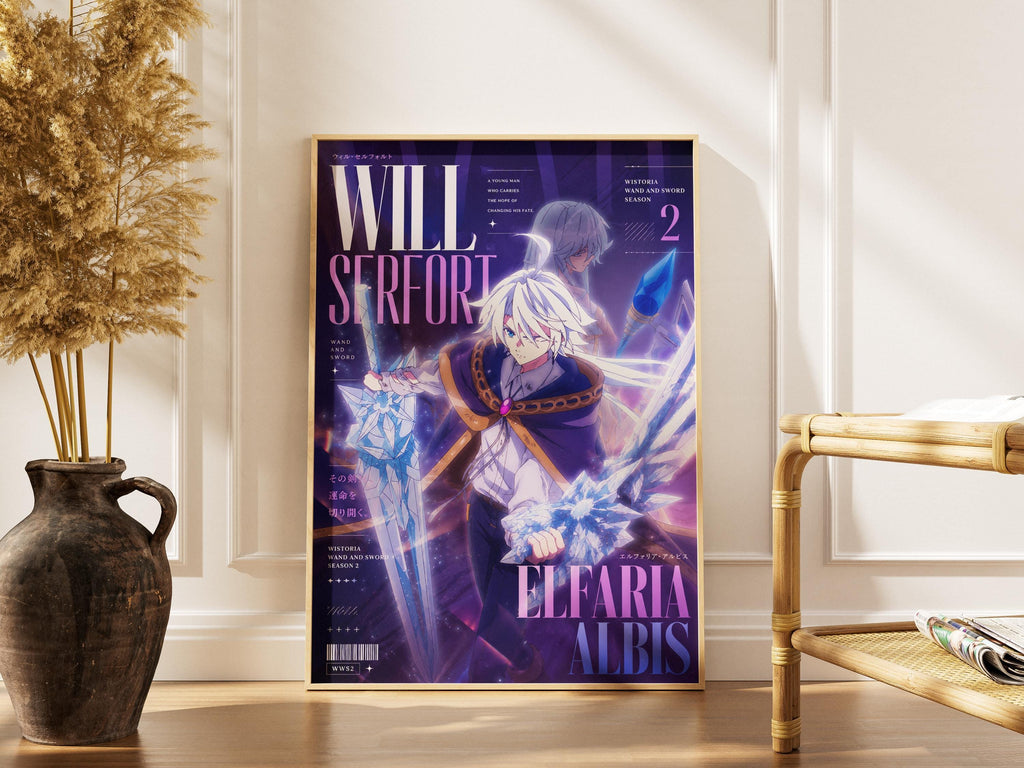 Wistoria Anime Art Print - Elfaria Albis & Will Serfort Magic Wand Poster With Sword Design