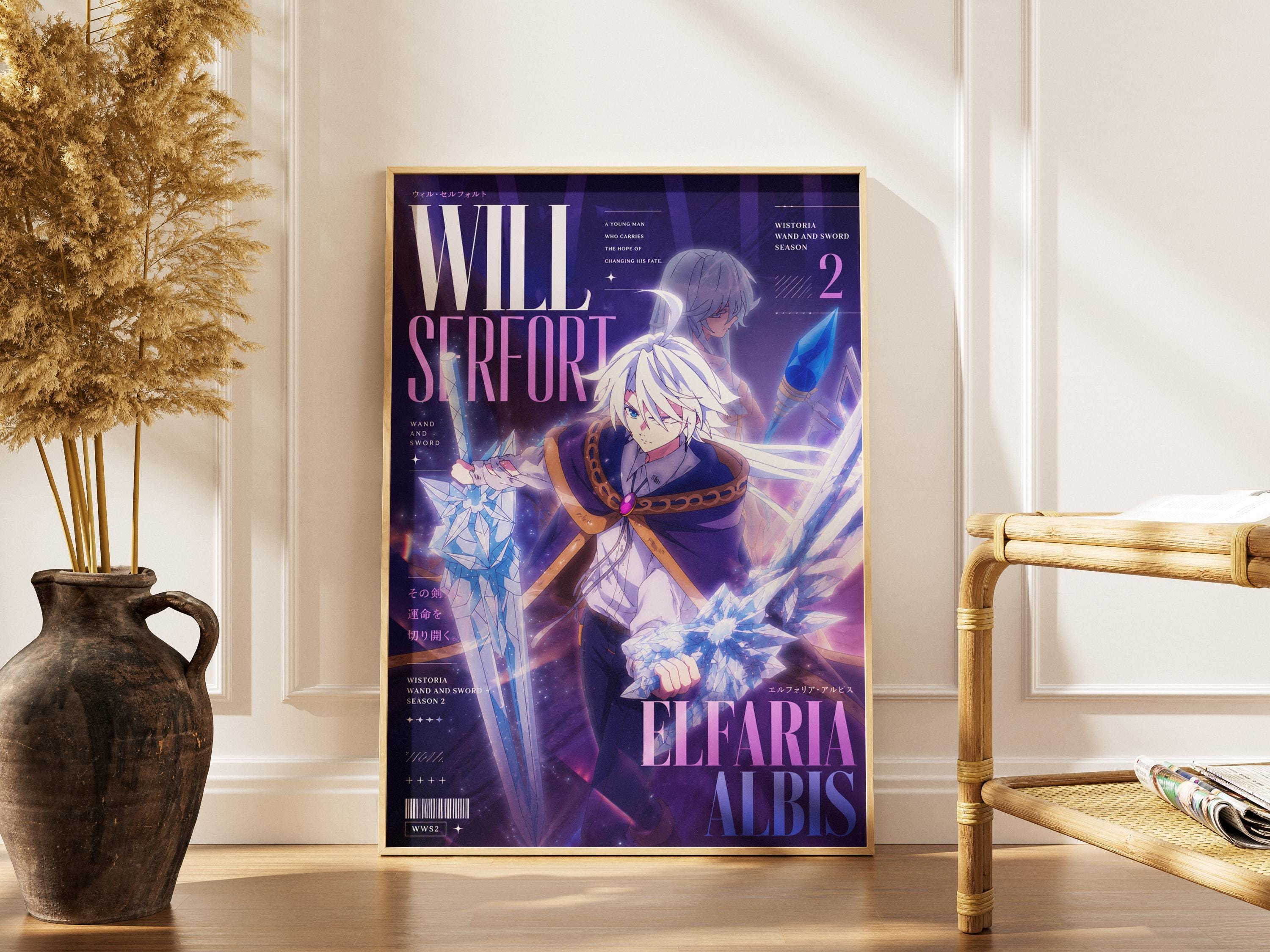 Wistoria Anime Art Print - Elfaria Albis & Will Serfort Magic Wand Poster With Sword Design