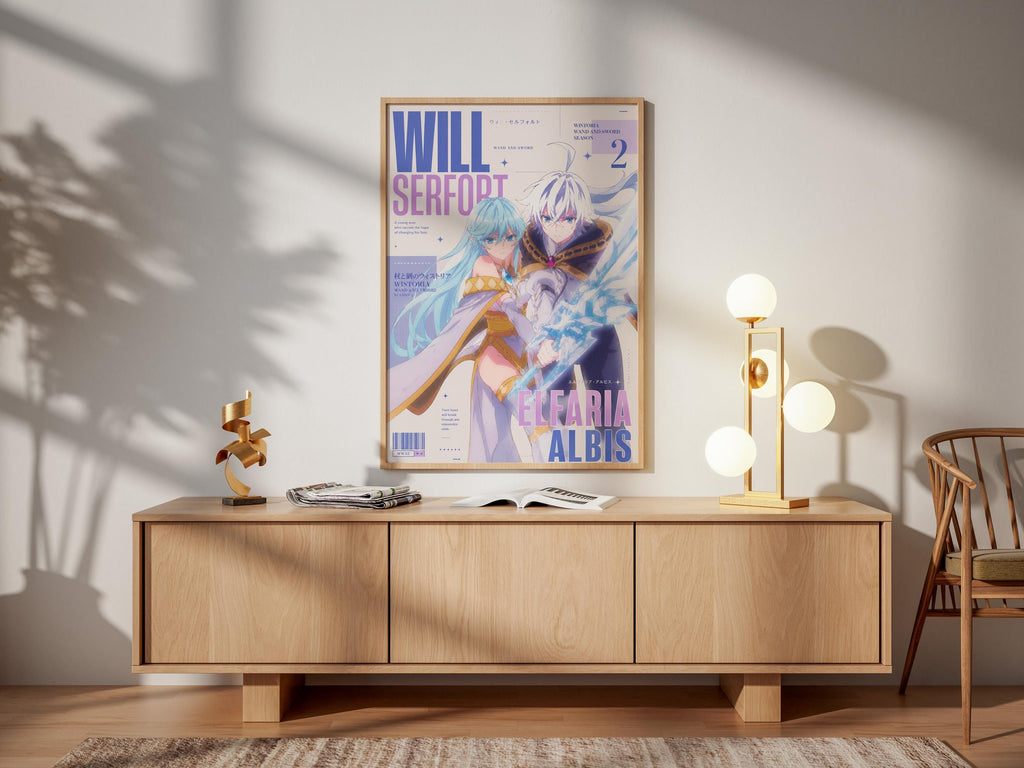 Wistoria Anime Art Print - Elfaria Albis & Will Serfort Magic Wand Poster With Sword Design