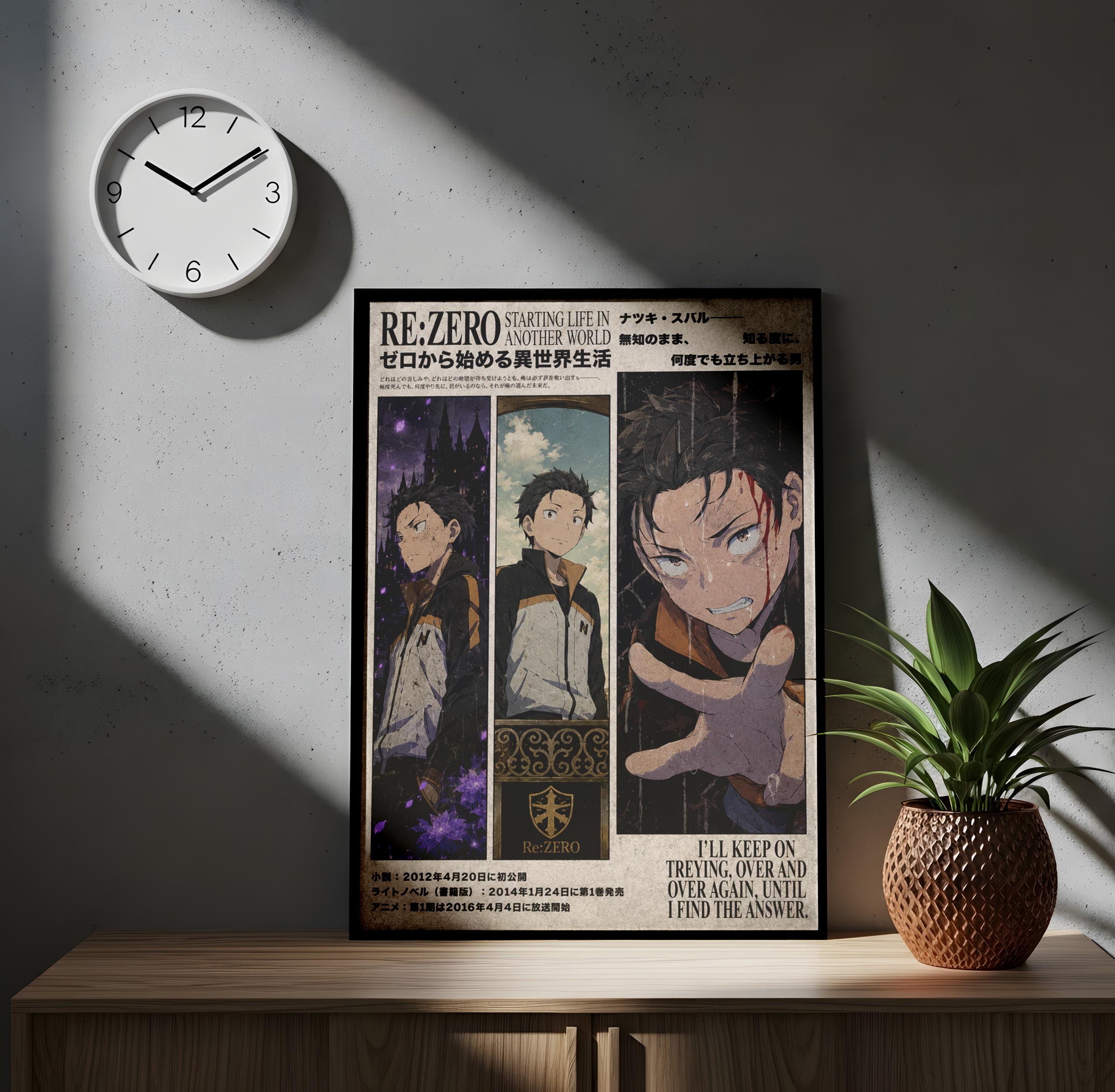 Póster de Subaru Natsuki: Arte mural vibrante del anime Re:Zero
