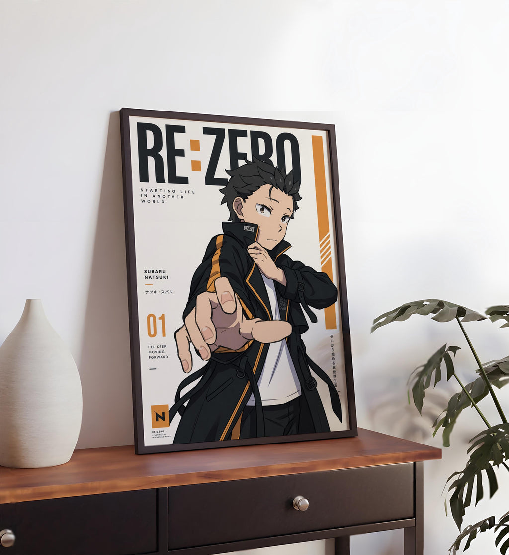 an anime poster of a character with a black and white color scheme, standing in a dynamic pose and pointing towards the viewer.