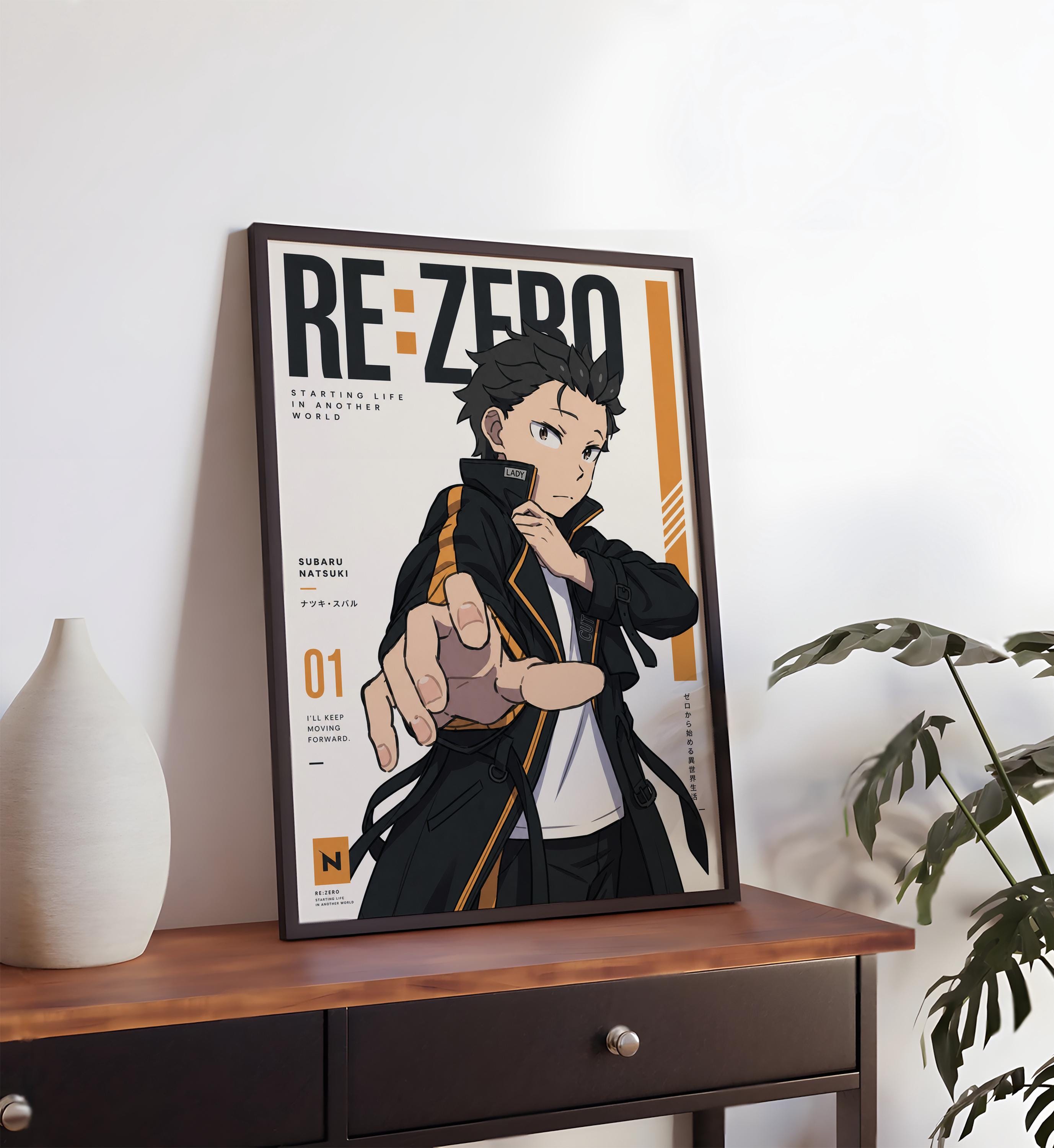 an anime poster of a character with a black and white color scheme, standing in a dynamic pose and pointing towards the viewer.